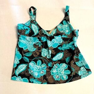Turquoise Floral V-Neck Tankini Top - Women Swim Bikini